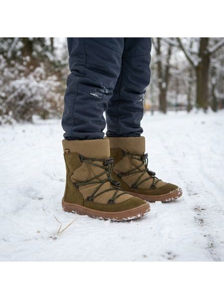 Botas de invierno barefoot para niños FRODDO ZIMNÍ TEX TRACK WOOL verde oliva