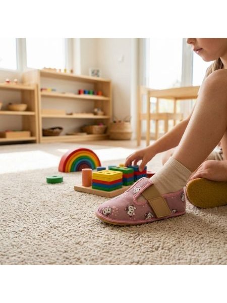 RAYVE SLIPPERS ELASTIC Pink Cat | Dětské barefoot přezůvky