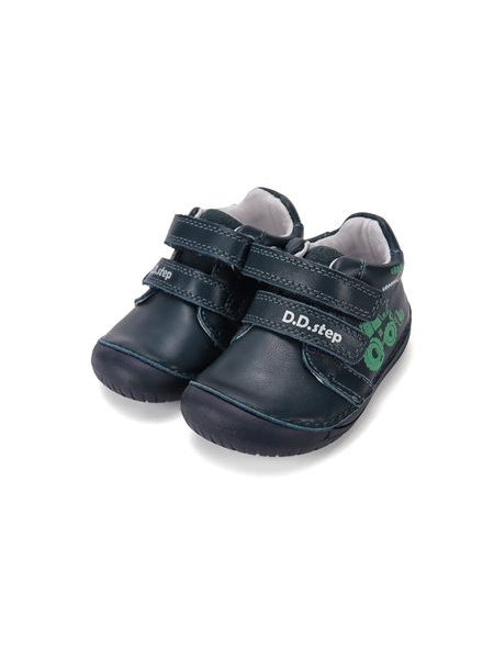 Dětské barefoot celoroční boty D.D.STEP S070-62964A tmavě modré traktor - kožená stélka