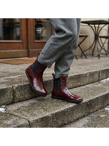 Dámské Barefoot Zateplené chelsea boty ANGLES ORION vínové lakované