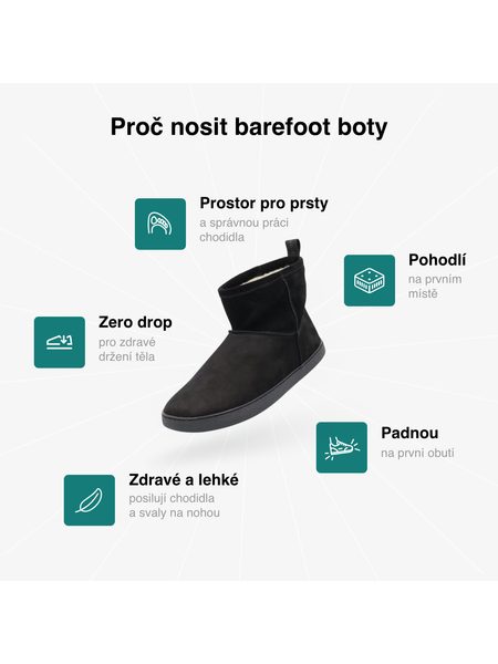 Dámské Barefoot Zateplené Boty GROUNDIES® COZY BOOT LOW Černé