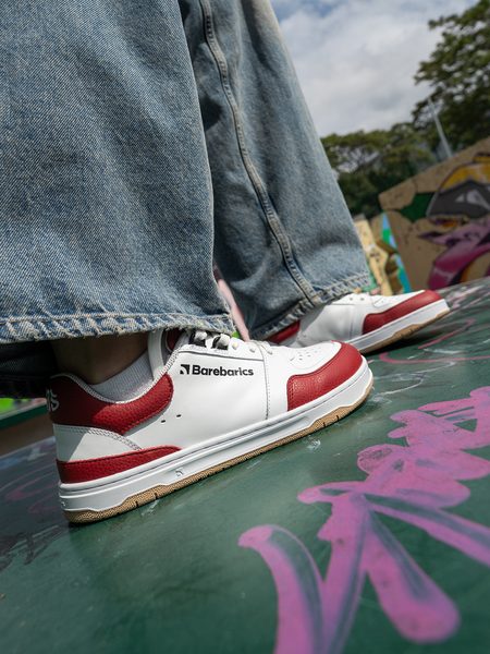 Ténis barefoot Barebarics Wave branco e vermelho carmim