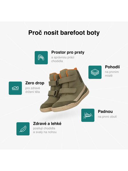 Dětské Barefoot Zateplené Kotníkové Boty GROUNDIES® Ottawa Khaki Oranžové