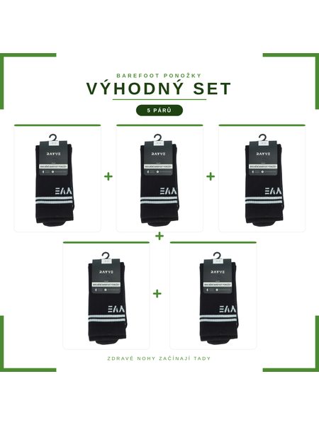RAYVE BAREFOOT BAVLNĚNÉ PONOŽKY Černé VÝHODNÝ SET 5 KUSŮ
