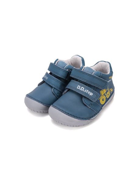 Dětské barefoot celoroční boty D.D.STEP S070-62964B modré traktor - kožená stélka