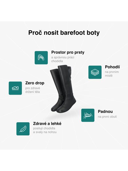 Dámské Barefoot Kozačky GROUNDIES® Mona Stretch Černé