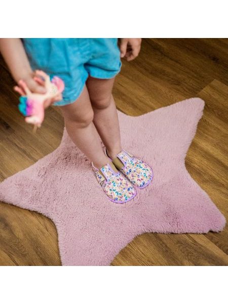 PEGRES PAPUČKY BF01 Textilní JEDNOROŽEC Fialová | Dětské barefoot přezůvky