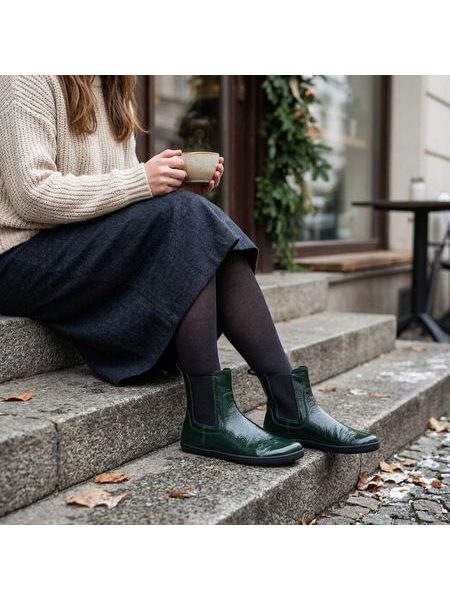 Damen-Barfuß-Chelsea-Stiefeletten ANGLES ORION Grün lackiert