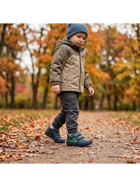 Chlapec v dětských barefoot botách D.D.STEP S070-62964A na podzimní procházce