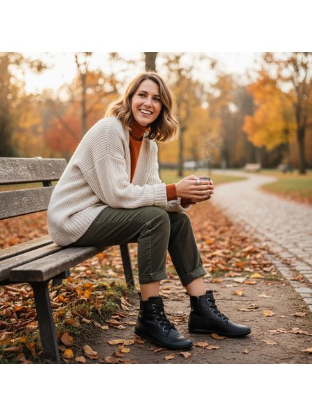 Dámské Barefoot+ Kotníkové Boty GROUNDIES® Salzburg Černé