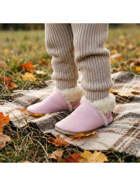 Botoșei barefoot pentru copii RAYVE CRAVITOS WINTER WOOL roz deschis