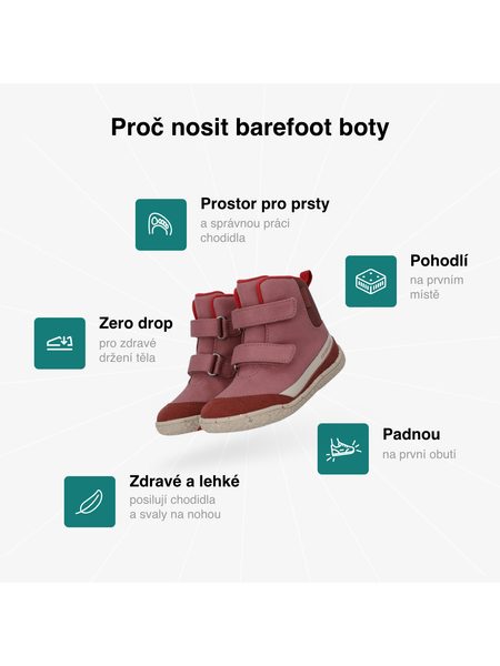 Dětské Barefoot Zateplené Kotníkové Boty GROUNDIES® Ottawa Vínovo Červené