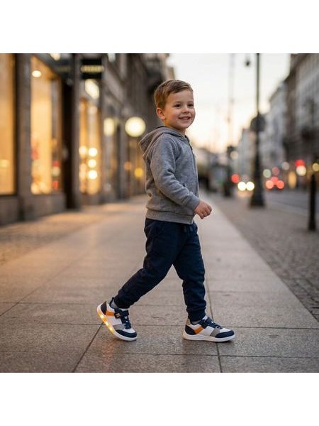 BEPPI SAPATO INFANTI Bílo Modré | Dětské barefoot svítící tenisky