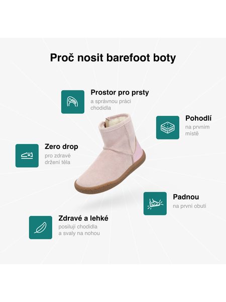 Dětské Barefoot Zimní Zateplené Válenky GROUNDIES Mini Cozy Kids Růžové