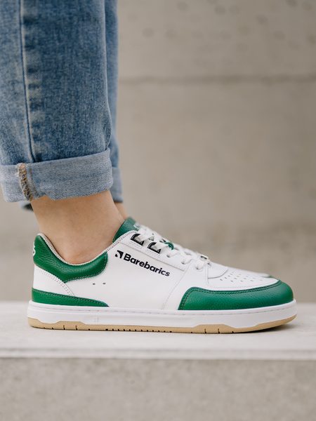 Ténis barefoot Barebarics Wave branco e verde-escuro
