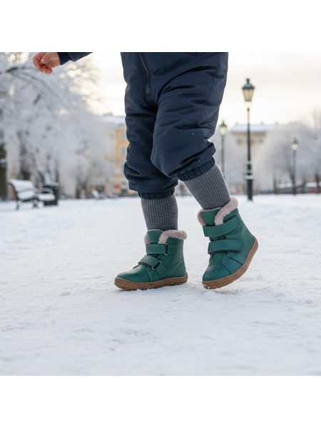 FRODDO KOTNÍKOVÉ ZIMNÍ FURRY BOOT Petroleum | Dětské zimní zateplené barefoot boty