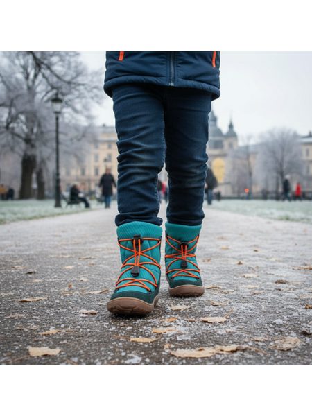FRODDO ZIMNÍ TEX TRACK WOOL Petroleum | Dětské zimní zateplené barefoot boty