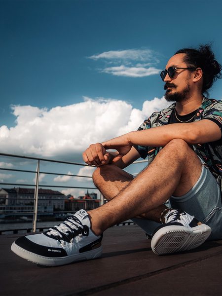 Adidași barefoot BAREBARICS REVIVE X SEA SHEPHERD - ORCA negri-albi