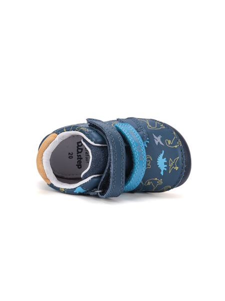 Dětské barefoot celoroční boty D.D.STEP S070-62594B modré dinosauři - pohled zepředu