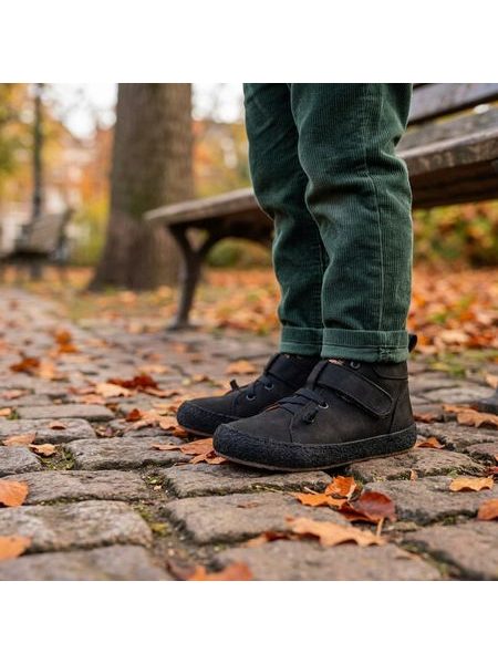 PEGRES CELOROČKY NUBUK BF32 Black | Dětské celoroční barefoot boty