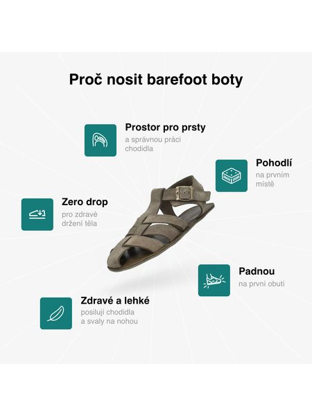 Barefoot Sandály GROUNDIES® Catania Khaki