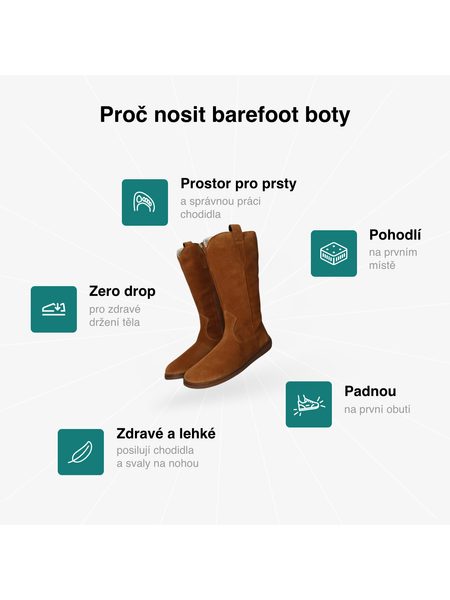 Barefoot Kozačky GROUNDIES® Tucson Koňakové