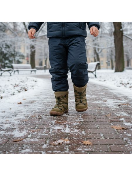 FRODDO ZIMNÍ TEX TRACK WOOL Olive | Dětské zimní zateplené barefoot boty