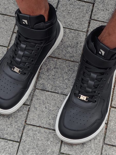 Adidași barefoot Barebarics Zing High Top negri și albi din piele