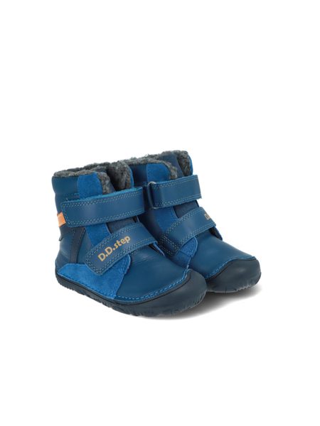 D.D.STEP W073-52306B Modrá | Dětské zimní zateplené barefoot boty