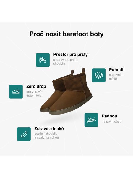 Dámské Barefoot Zateplené Boty GROUNDIES® COZY BOOT LOW Čokoládové