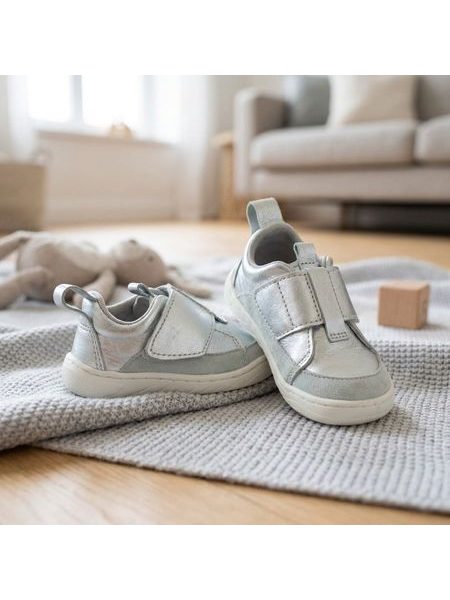 Dětské Barefoot První botičky PEGRES SBF64 stříbrné