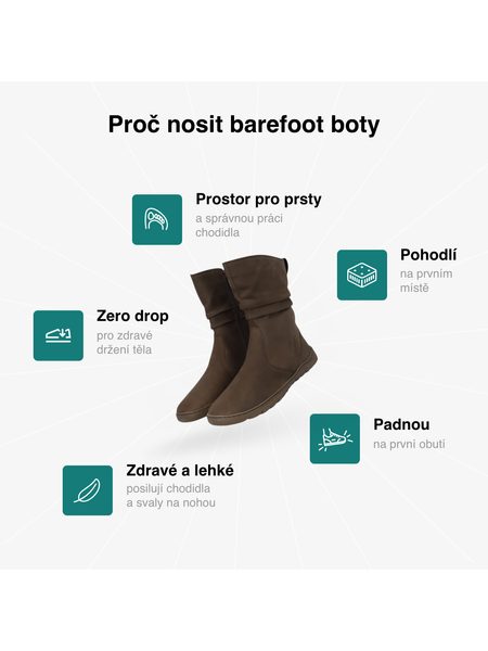 Barefoot Zateplené Kozačky GROUNDIES® Odessa GX2 Hnědé