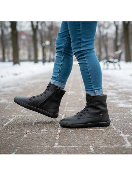 FRODDO VYŠŠÍ KOŽENÉ ZIMNÍ TEX LACES Black | Zimní zateplené barefoot boty