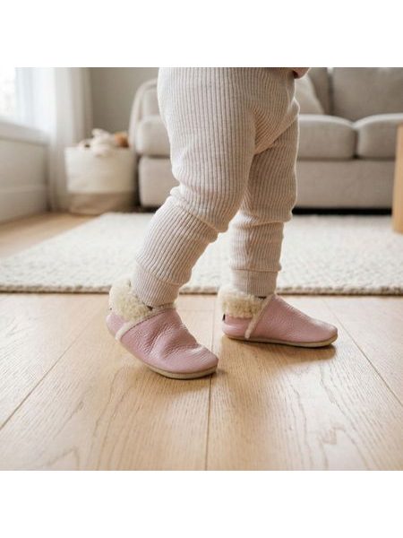 Botoșei barefoot pentru copii RAYVE CRAVITOS WINTER WOOL roz deschis