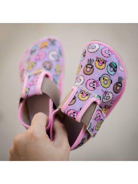 PEGRES PAPUČKY BF01 Textilní DONUT Růžová | Dětské barefoot přezůvky
