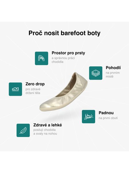 Dámské Barefoot Baleríny GROUNDIES® Lily 3.0 Metalické Champagne