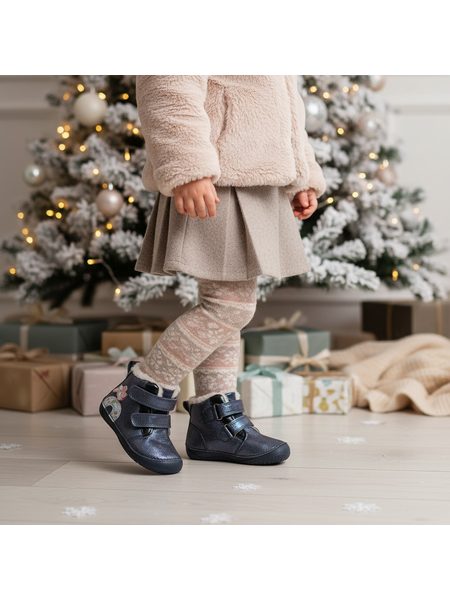D.D.STEP W070-52624 Tmavě Modrá | Dětské zimní zateplené barefoot boty