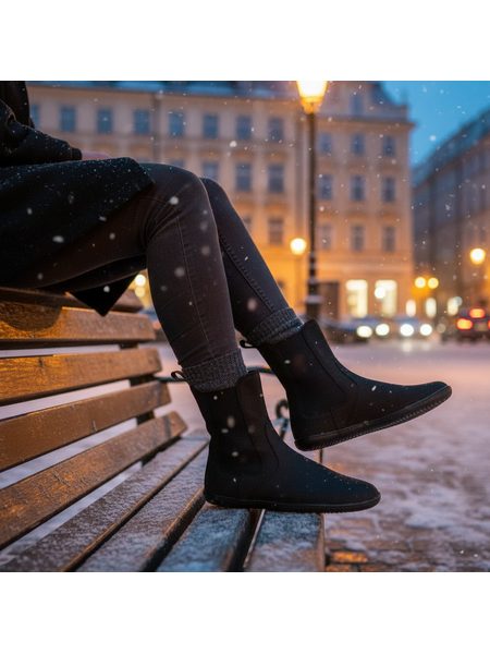 Dámské Barefoot+ Zateplené Chelsea GROUNDIES CAMDEN Černé Matné