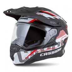 Motocross Helmet CASSIDA ROAD RUNNER TechniX white/ black/ red/ grey/ black matt peak XS