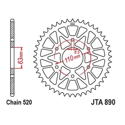 Aluminium-Ketten Rad JT JTA 890-42ORG 42)T, nt((520 orange