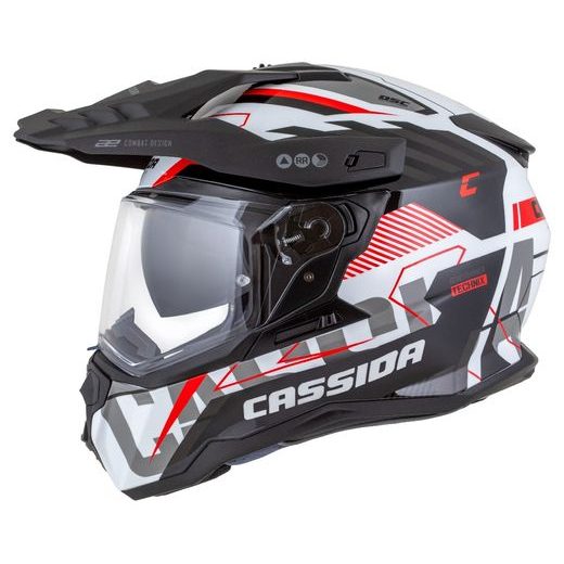 Motocross Helmet CASSIDA ROAD RUNNER TechniX white/ black/ red/ grey/ black matt peak XL