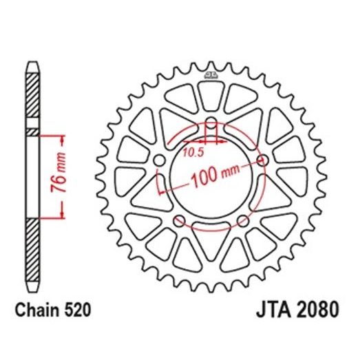 Aluminium-Ketten Rad JT JTA 2080-43BLK 43T schwarz