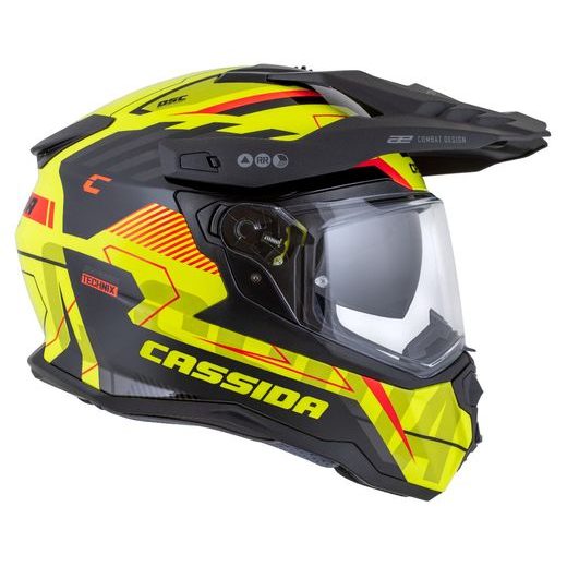 Motocross Helmet CASSIDA ROAD RUNNER TechniX yellow fluo/ black/ orange/ grey/ black matt peak S
