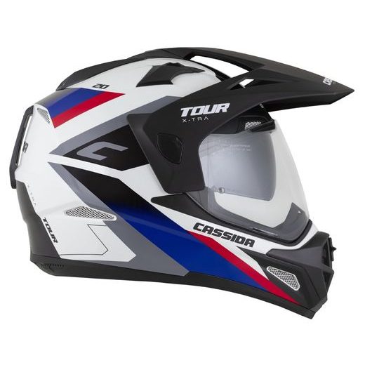 Motocross Helmet CASSIDA TOUR 2.0 X-TRA white/blue/red/black/black matt peak 2XL