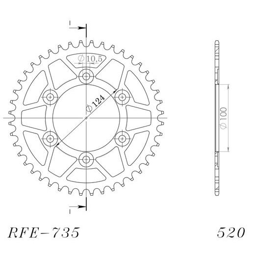Ketten Rad SUPERSPROX RFE-735:44-BLK schwarz 44T, 520