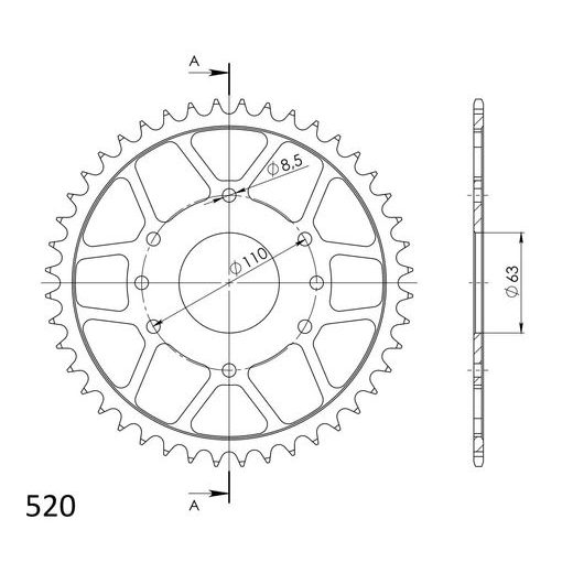 Ketten Rad SUPERSPROX RFE-905:44-BLK schwarz 44T, 520
