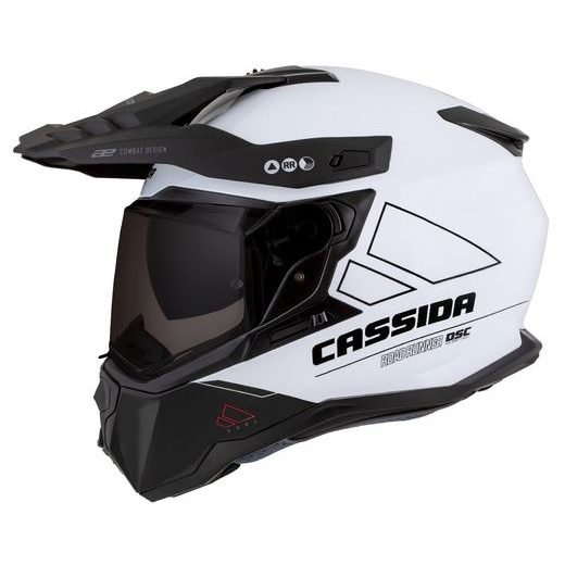 Motocross Helmet CASSIDA ROAD RUNNER DUAL white/ black/ black matt peak S