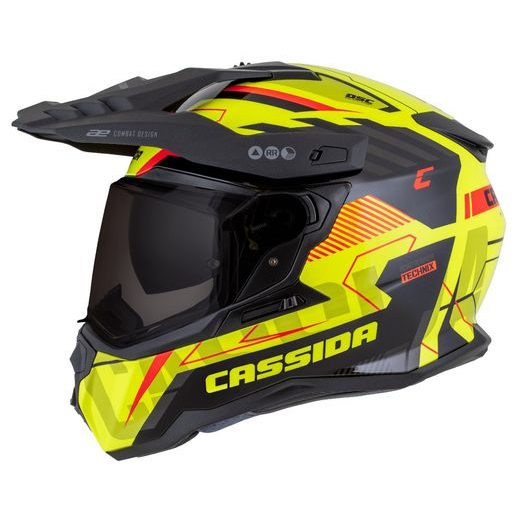 Motocross Helmet CASSIDA ROAD RUNNER TechniX yellow fluo/ black/ orange/ grey/ black matt peak XS