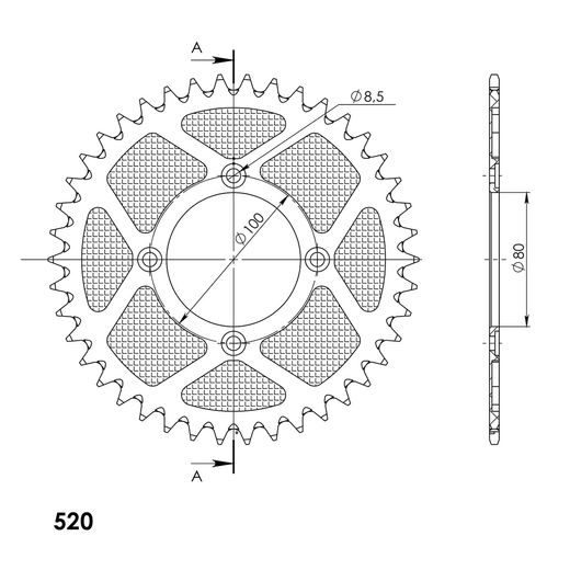 Aluminium-Ketten Rad SUPERSPROX RAL-2802/2:42-SLV silber 42T, 520