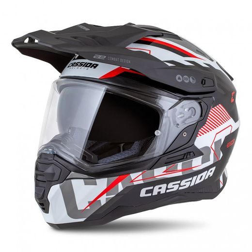 Motocross Helmet CASSIDA ROAD RUNNER TechniX white/ black/ red/ grey/ black matt peak XL